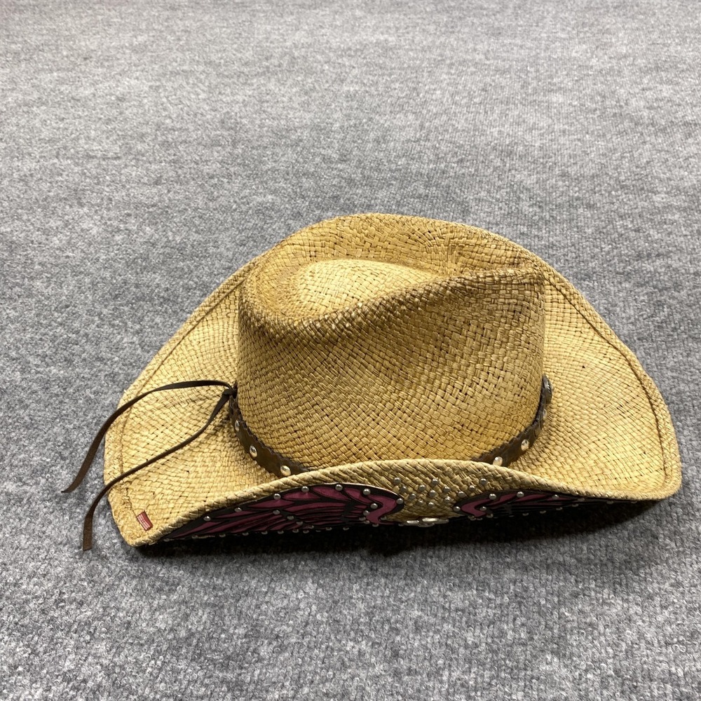 Bullhide Hat Cowboy Womens Large Beige Straw Platinum Collection Angel Wings - Picture 5 of 12